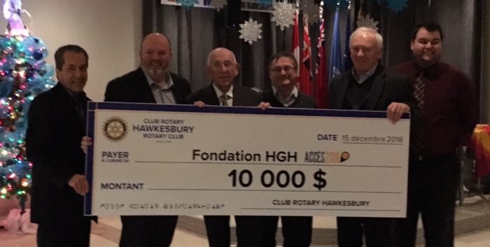 Hawkesbury Rotary Club donates $10,000 to HGH Foundation.