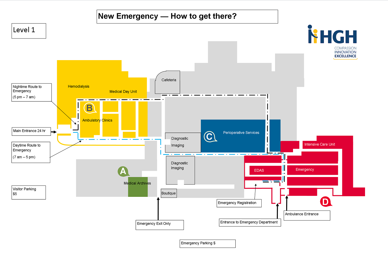 Floor plan - How to get to HGH Emergency