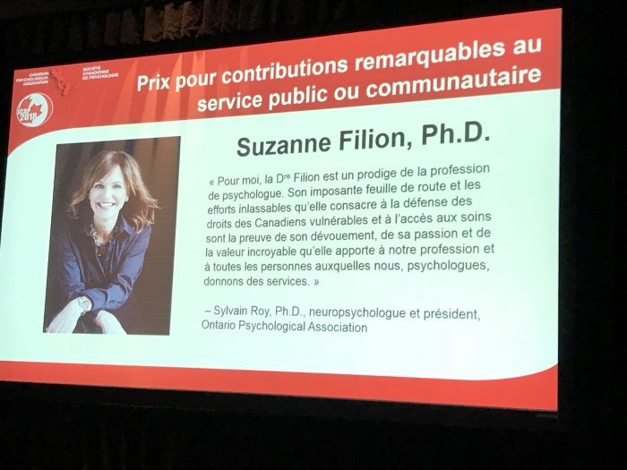 Dr. Suzanne Filion received award from the Canadian Psychological Association